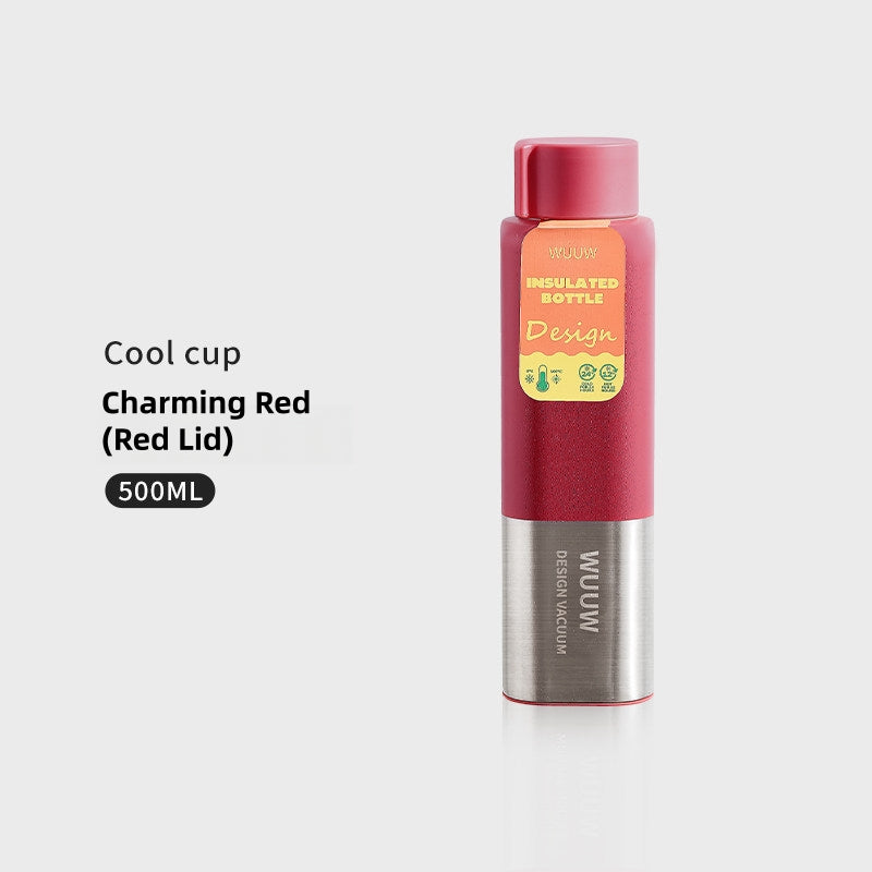 WUUW 316 Stainless Steel Vacuum Insulated Water Bottle — 500ml & 650ml | Dopamine Color Block Design, Leak-Proof, 12H Hot / 24H Cold Retention for Travel, Gym & Office
