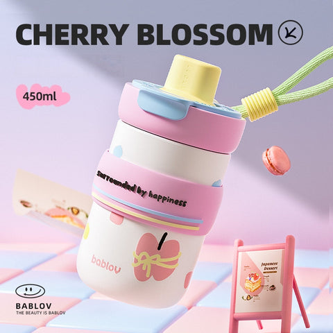 BABLOV 450ml Insulated Tumbler with Straw – Leak-Proof SUS316 Stainless Steel Water Bottle, Pastel Aesthetic Travel Cup for Hot & Cold Drinks