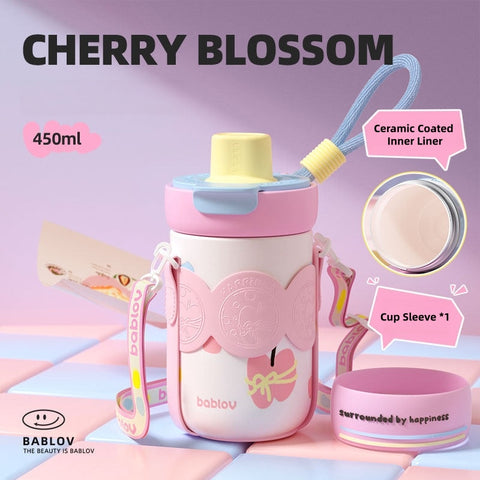BABLOV 450ml Insulated Tumbler with Straw – Leak-Proof SUS316 Stainless Steel Water Bottle, Pastel Aesthetic Travel Cup for Hot & Cold Drinks