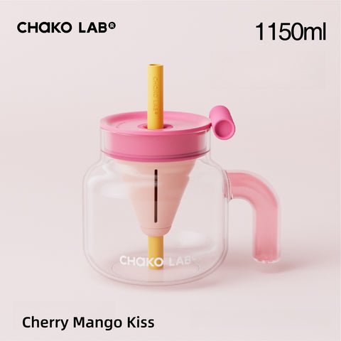 CHAKO LAB Funnel Tea Tumbler – 1150ml/670ml Borosilicate Glass Cup with Infuser & Straw