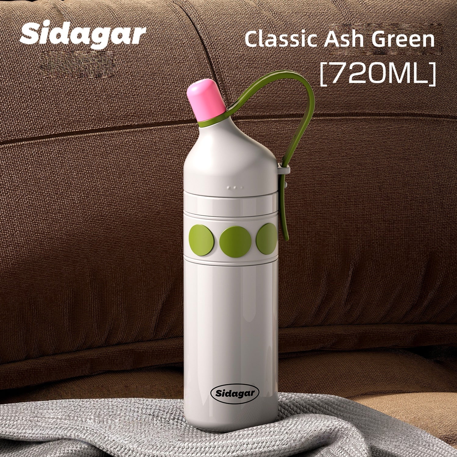 Sidagar Retro Insulated Tumbler with Ceramic Coating, 720ml Leak-Proof Stainless Steel Flask, 15° Slanted Straw for Travel & Commute
