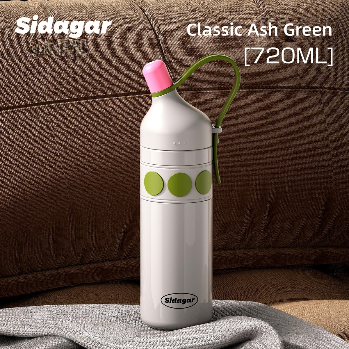 Sidagar Retro Insulated Tumbler with Ceramic Coating, 720ml Leak-Proof Stainless Steel Flask, 15° Slanted Straw for Travel & Commute