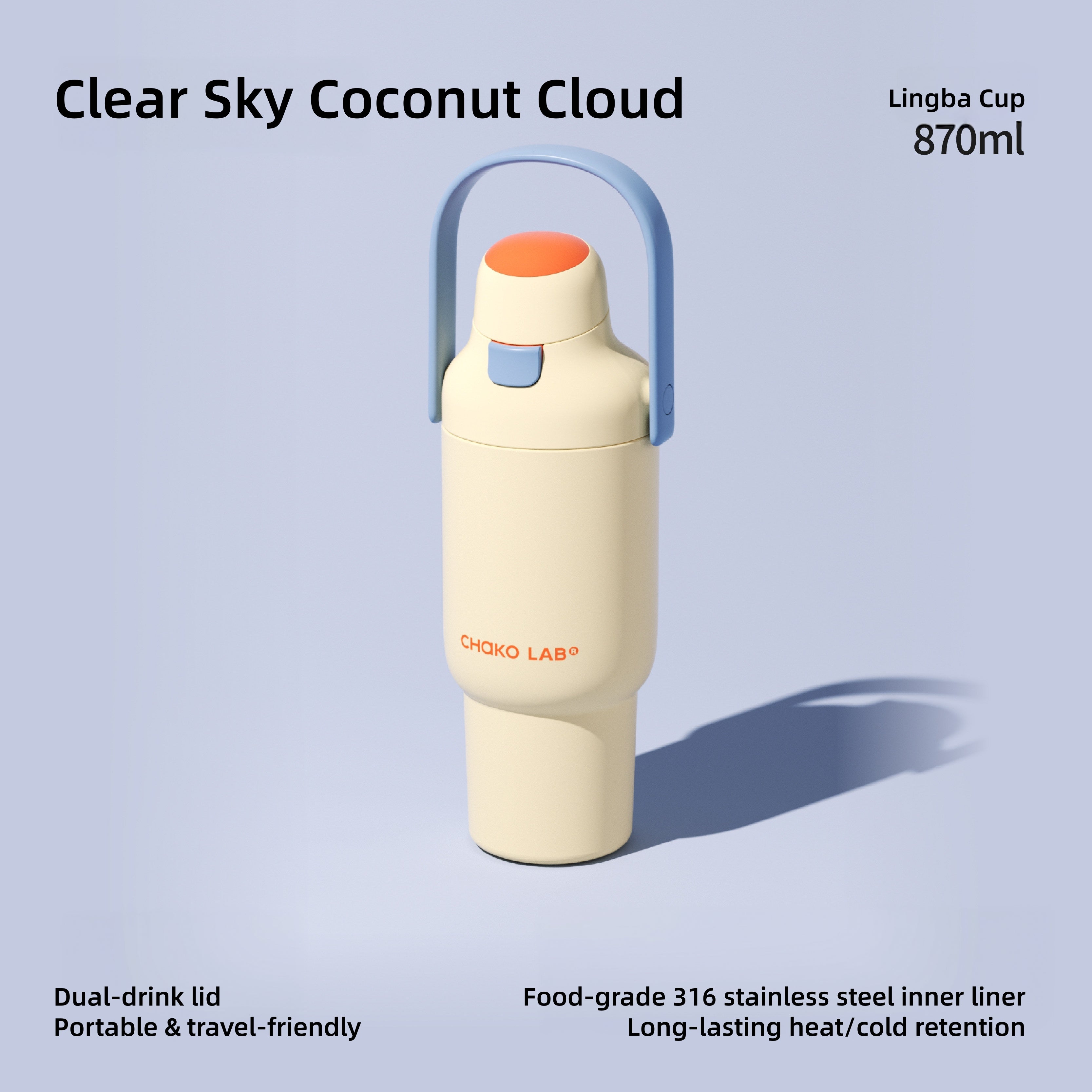 CHAKOLAB Linba Cup 870ml Insulated Straw Tumbler with Carry Handle