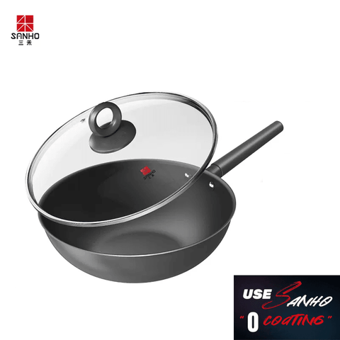 SANHE Non Stick Frying Pan & Wok with No Coating Iron Pot Uncoated Gas Stove Applicable