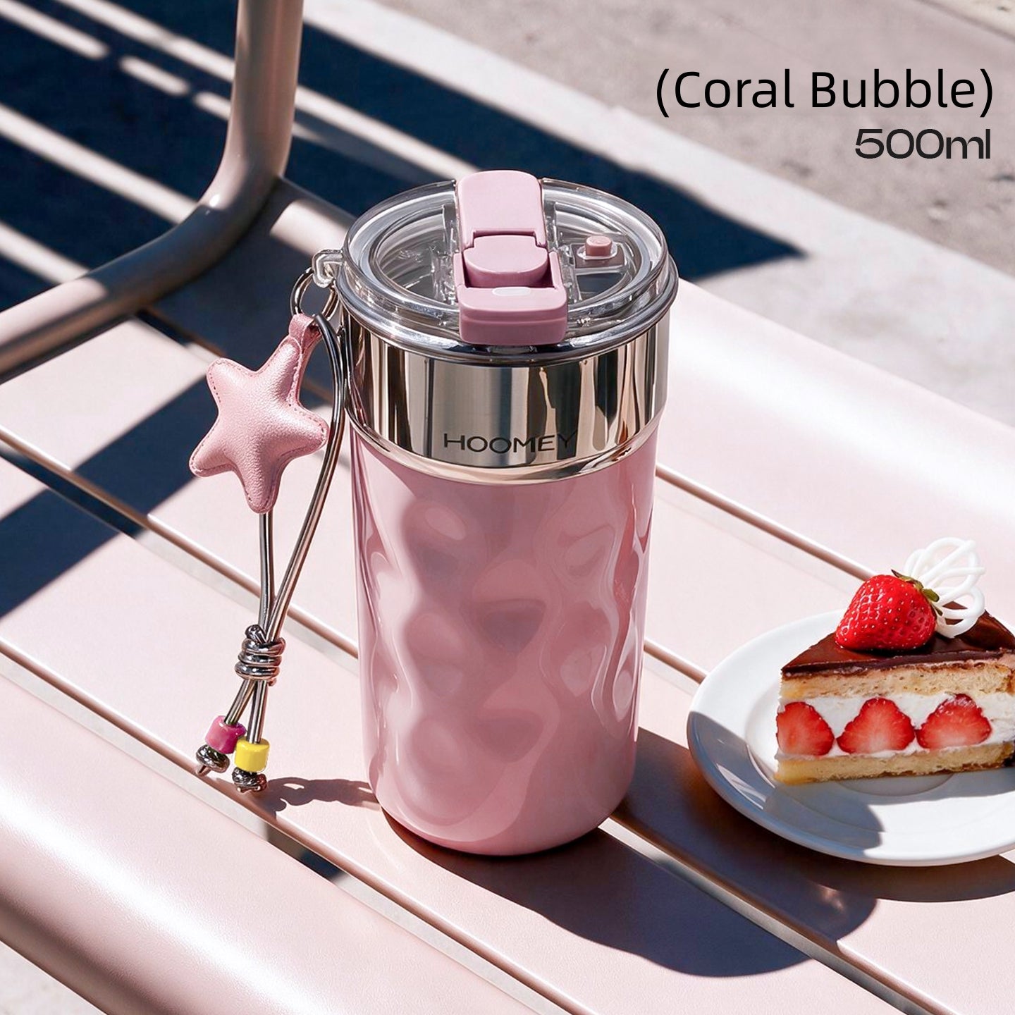 HOOMEY Floating Light Ceramic-Lined Mug – 316 Stainless Steel Insulated Coffee Tumbler with Quick-Release Drinking Module, Leak-Proof Screw Lid, Removable Crystal & Star Pendant, 350ml/500ml