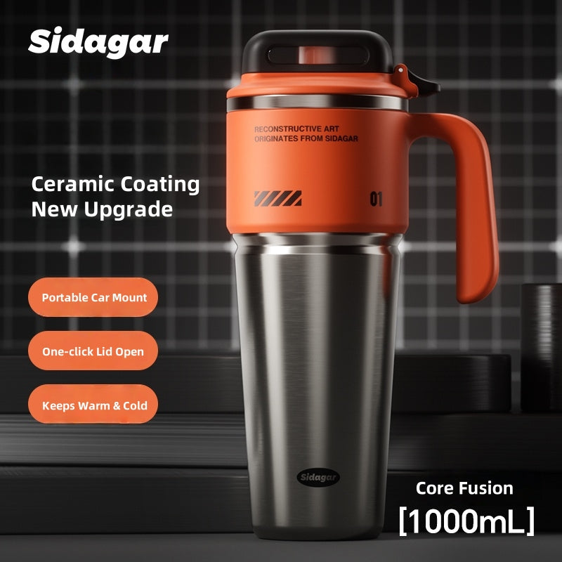 Sidagar Cyber Reconstruction Ice Dominator Cup – 1000ml Insulated Water Bottle with One-Hand Open Lid, Leak-Proof Stainless Steel Thermos for Fitness, Travel, and Daily Use