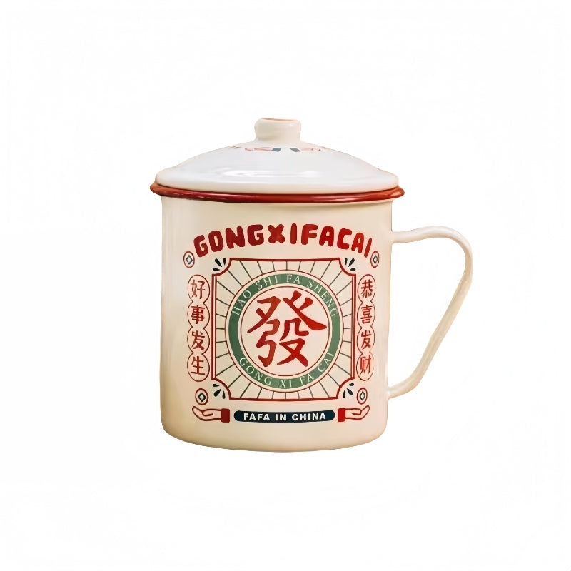 Fa Fa Enamel Mug with Mahjong Magnets – 2L Retro Design