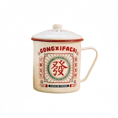 Fa Fa Enamel Mug with Mahjong Magnets – 2L Retro Design