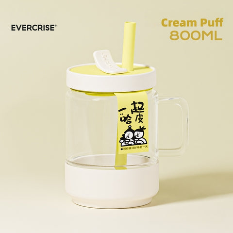 EVERCRISE 800ml Big Sip Fun Tumbler - Dual Lid Leakproof Water Bottle with DIY Stickers, Removable Sleeve & Candy Colors