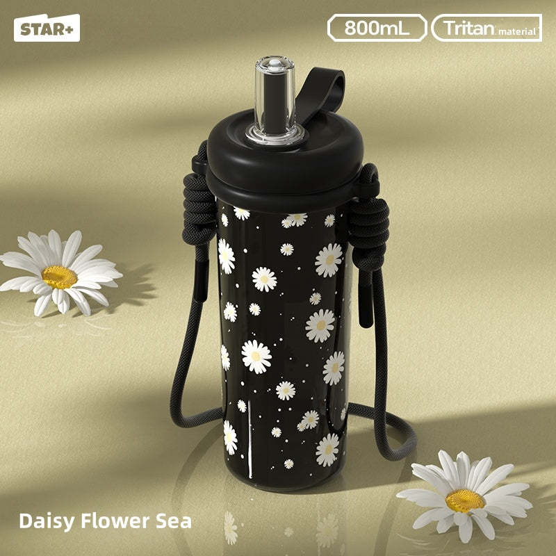 STAR+ Flower Series Water Bottle – 800ml, BPA-Free Tritan Material, Leak-Proof Design with Carrying Strap