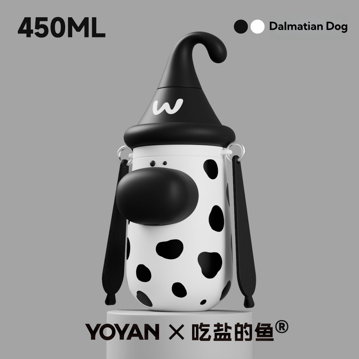 YOYAN X Salt-Eating Fish Collab Dog GOGO Insulated Thermos Cup - 12-Hour Hot & Cold, 316L Stainless Steel, 450ML, Convertible Strap, Creative Storage Box, 3 Drinking Ways, Portable Pet Design Bottle