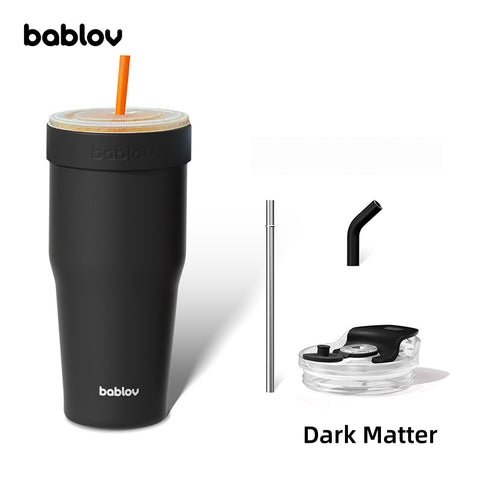 BABLOV 880ml Insulated Tumbler with Straw, Leakproof 304 Stainless Steel Travel Mug, Fits Cup Holders, Car Cup Holder Friendly, Go-Pal Series.