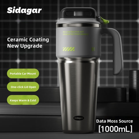 Sidagar Cyber Reconstruction Ice Dominator Cup – 1000ml Insulated Water Bottle with One-Hand Open Lid, Leak-Proof Stainless Steel Thermos for Fitness, Travel, and Daily Use