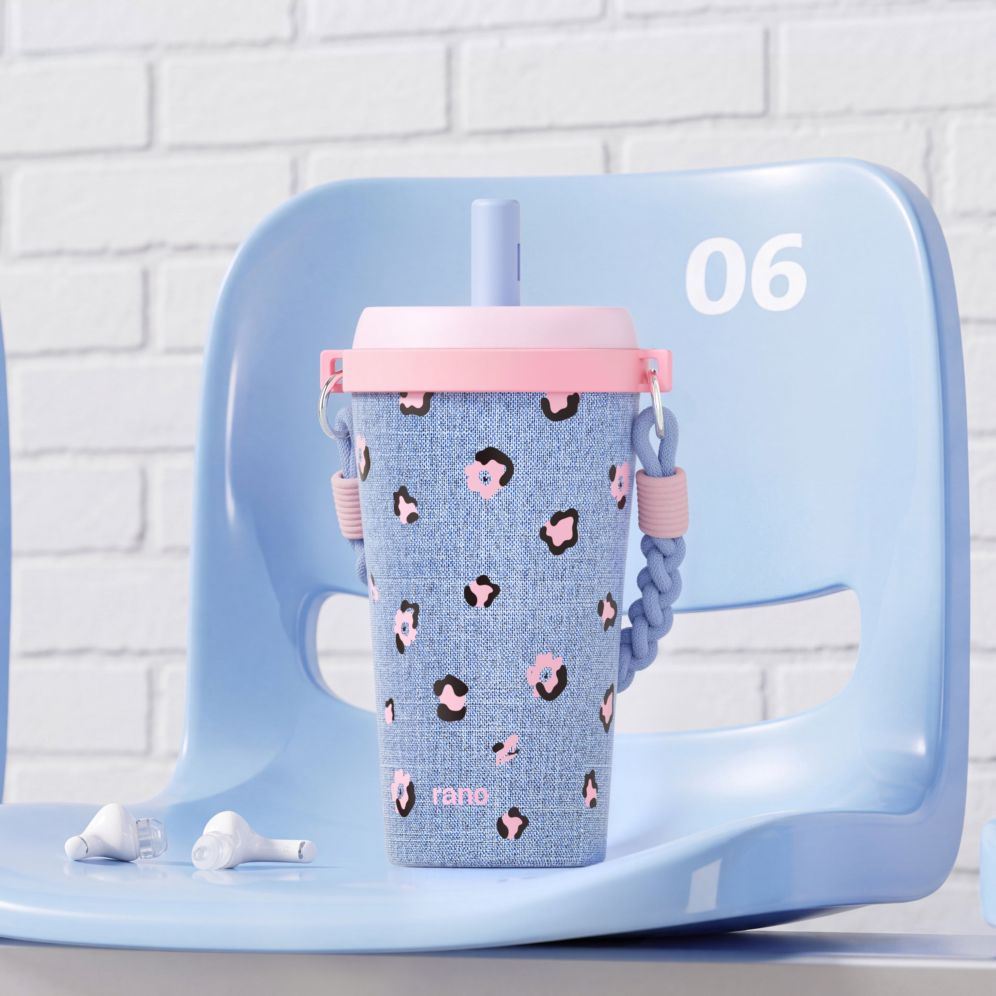 Rano Yosha 22oz Insulated Tumbler with Straw – Ceramic-Lined 316 Stainless Steel, Leak-Proof, Cute Leopard Print Travel Cup with Strap for Women & Girls