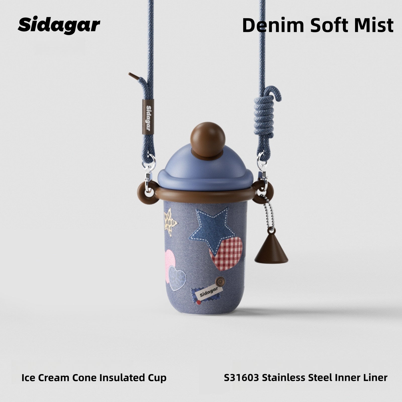 Sidagar Denim Cowboy Series Insulated Tumbler – Retro Western Aesthetic, Ceramic Coated & Stainless Steel, Multiple Sizes for Your Daily OOTD