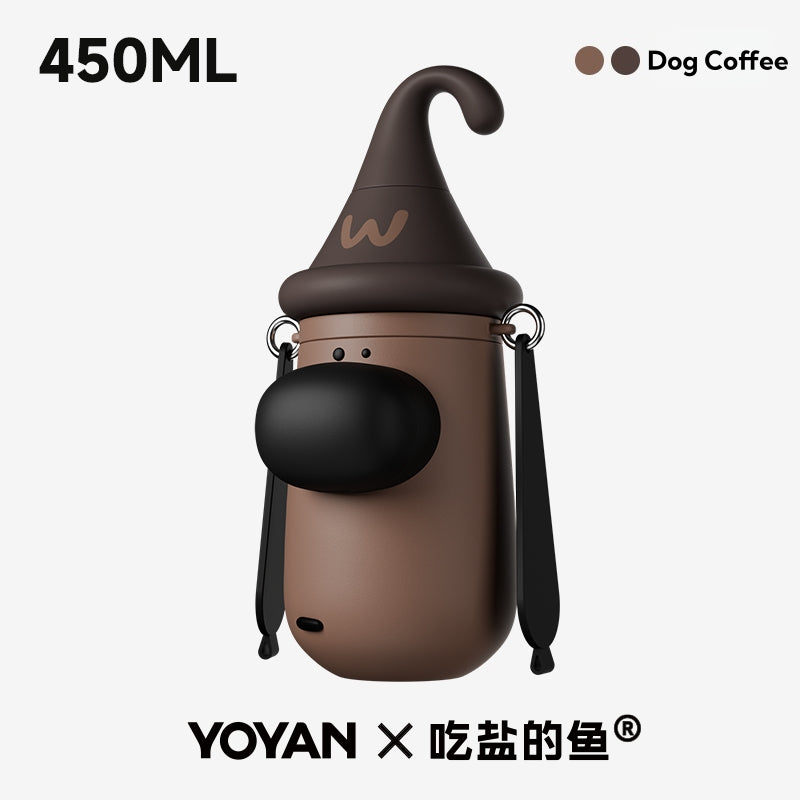YOYAN X Salt-Eating Fish Collab Dog GOGO Insulated Thermos Cup - 12-Hour Hot & Cold, 316L Stainless Steel, 450ML, Convertible Strap, Creative Storage Box, 3 Drinking Ways, Portable Pet Design Bottle