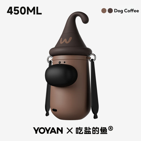YOYAN X Salt-Eating Fish Collab Dog GOGO Insulated Thermos Cup - 12-Hour Hot & Cold, 316L Stainless Steel, 450ML, Convertible Strap, Creative Storage Box, 3 Drinking Ways, Portable Pet Design Bottle