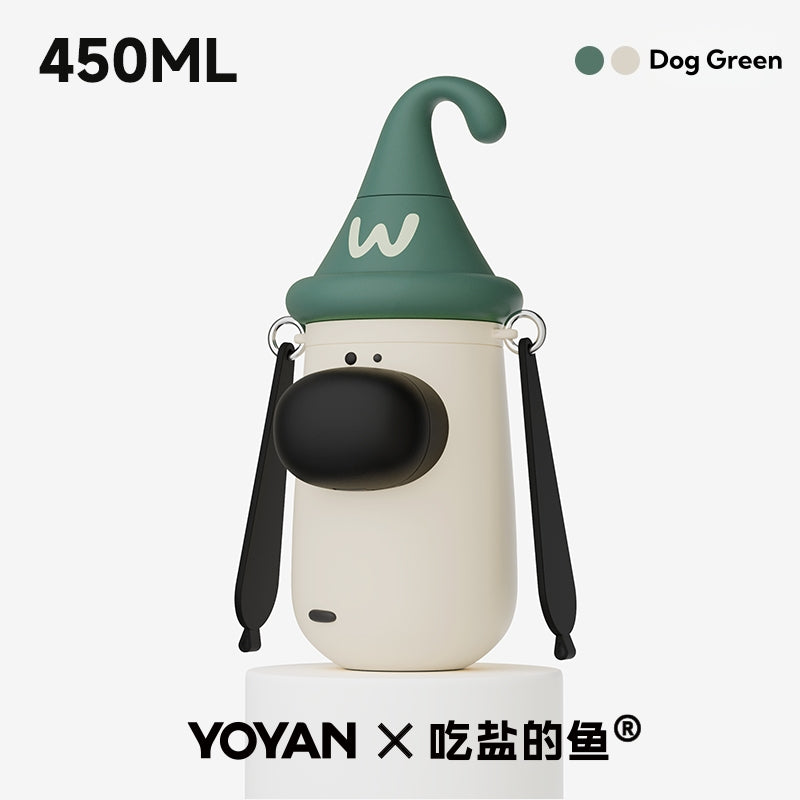 YOYAN X Salt-Eating Fish Collab Dog GOGO Insulated Thermos Cup - 12-Hour Hot & Cold, 316L Stainless Steel, 450ML, Convertible Strap, Creative Storage Box, 3 Drinking Ways, Portable Pet Design Bottle