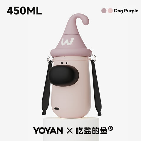 YOYAN X Salt-Eating Fish Collab Dog GOGO Insulated Thermos Cup - 12-Hour Hot & Cold, 316L Stainless Steel, 450ML, Convertible Strap, Creative Storage Box, 3 Drinking Ways, Portable Pet Design Bottle