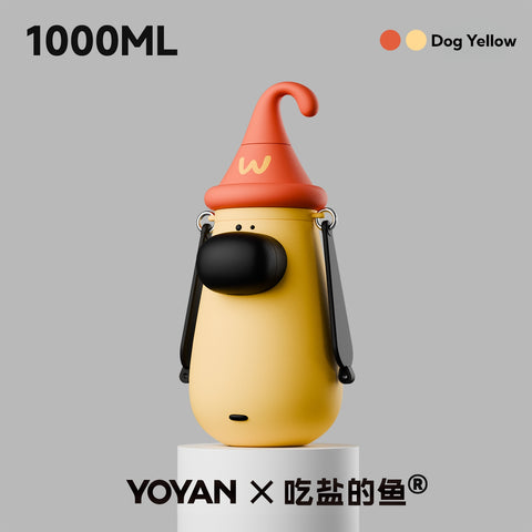 YOYAN X Salt-Eating Fish Collab Dog GOGO Insulated Thermos Cup - 12-Hour Hot & Cold, 316L Stainless Steel, 450ML, Convertible Strap, Creative Storage Box, 3 Drinking Ways, Portable Pet Design Bottle