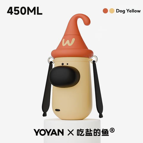 YOYAN X Salt-Eating Fish Collab Dog GOGO Insulated Thermos Cup - 12-Hour Hot & Cold, 316L Stainless Steel, 450ML, Convertible Strap, Creative Storage Box, 3 Drinking Ways, Portable Pet Design Bottle