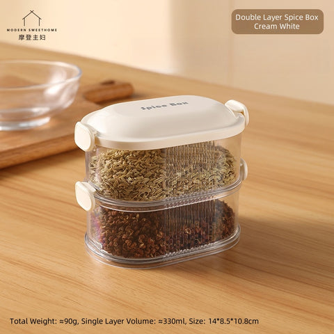 MDZF Multilayer Airtight Spice Container with Stackable Design - Transparent, Eco-Friendly PET+ABS Spice Organizer (1-5 Layers, White/Green)