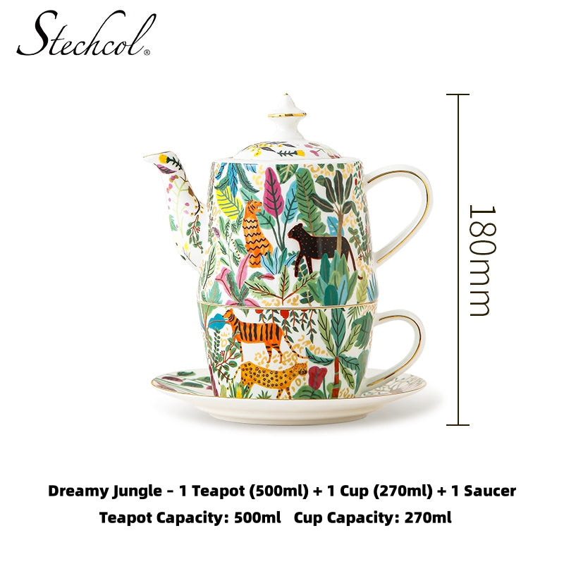 Enchanting Forest Fine Bone China Teapot Set with Gold Trim, Stechcol 500ml