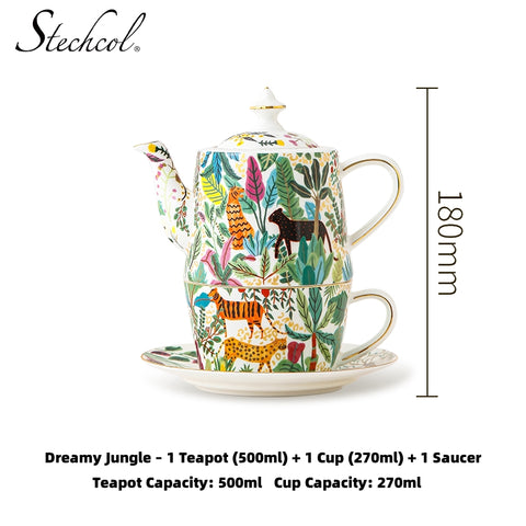 Enchanting Forest Fine Bone China Teapot Set with Gold Trim, Stechcol 500ml
