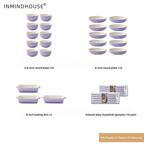 LA SOURCE Stoneware Dinnerware Set - Macaron Reactive Glaze Bowls, Deep Plates & Baking Dish for Modern Homes