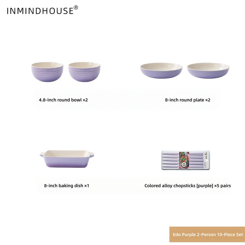 LA SOURCE Stoneware Dinnerware Set - Macaron Reactive Glaze Bowls, Deep Plates & Baking Dish for Modern Homes