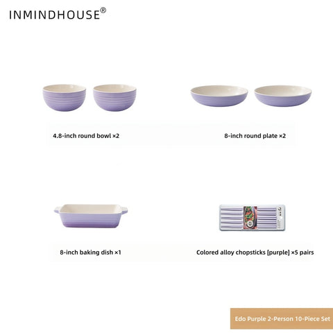 LA SOURCE Stoneware Dinnerware Set - Macaron Reactive Glaze Bowls, Deep Plates & Baking Dish for Modern Homes