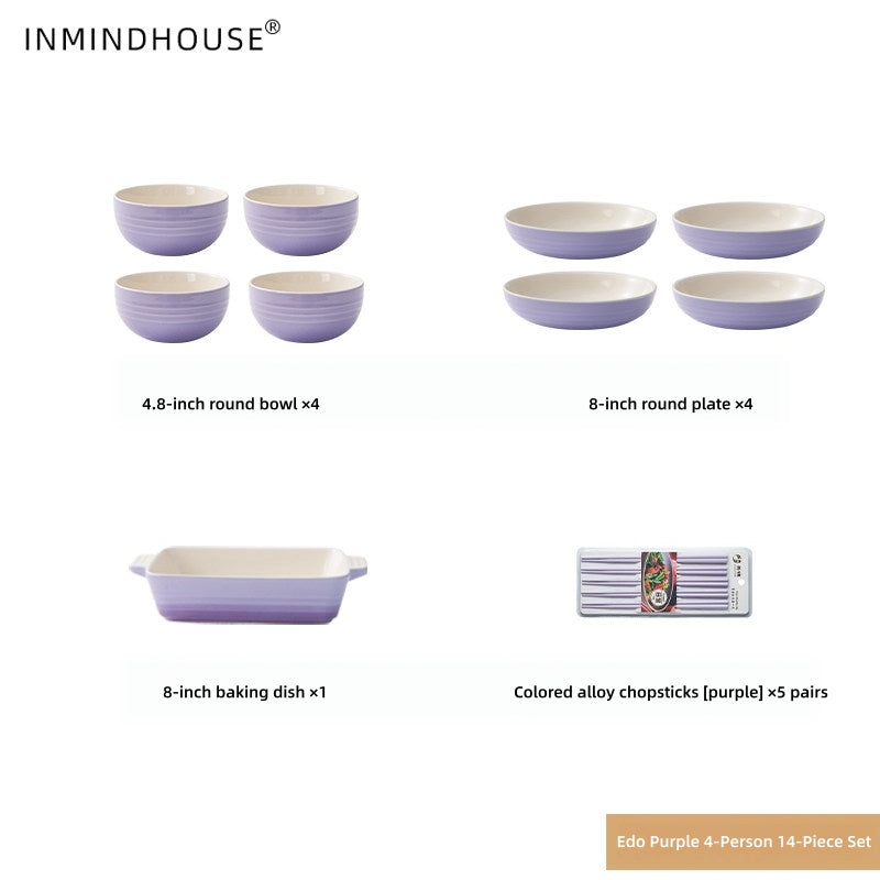 LA SOURCE Stoneware Dinnerware Set - Macaron Reactive Glaze Bowls, Deep Plates & Baking Dish for Modern Homes