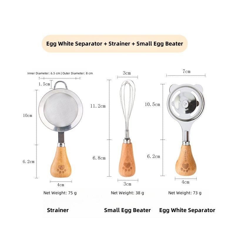 SHUEHO Bear Design Egg Yolk Separator - Food-Safe 304 Stainless Steel with Wooden Handle, Leak-Proof Baking Tool for Kids & Adults