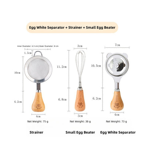 SHUEHO Bear Design Egg Yolk Separator - Food-Safe 304 Stainless Steel with Wooden Handle, Leak-Proof Baking Tool for Kids & Adults