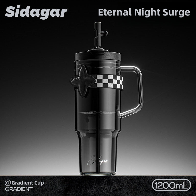 Sidagar Gradient Tritan Water Bottle 1200ml | 40oz BPA-Free Half Gallon Motivational Water Jug | Leak-Proof Reusable Large Drinking Bottle with Straw, Tea Infuser & Dual Lids – for Gym, Office & Car Cup Holder