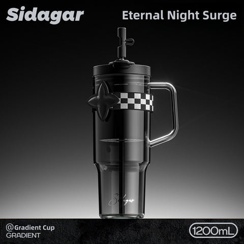 Sidagar Gradient Tritan Water Bottle 1200ml | 40oz BPA-Free Half Gallon Motivational Water Jug | Leak-Proof Reusable Large Drinking Bottle with Straw, Tea Infuser & Dual Lids – for Gym, Office & Car Cup Holder