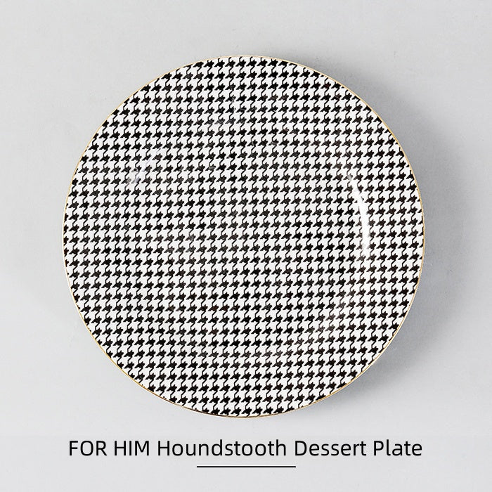 Luxury Stechcol Bone China Dinner Plate: Houndstooth & Scottish Plaid - 4 Styles