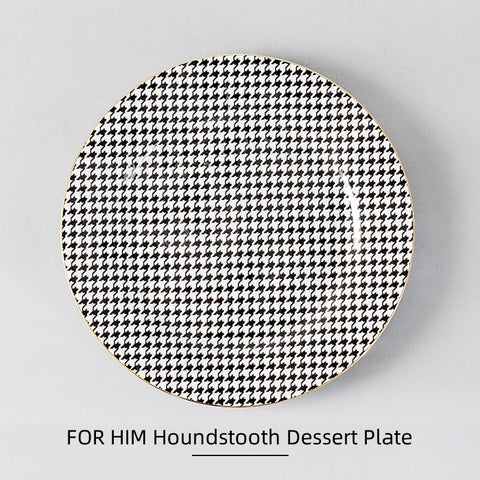 Luxury Stechcol Bone China Dinner Plate: Houndstooth & Scottish Plaid - 4 Styles