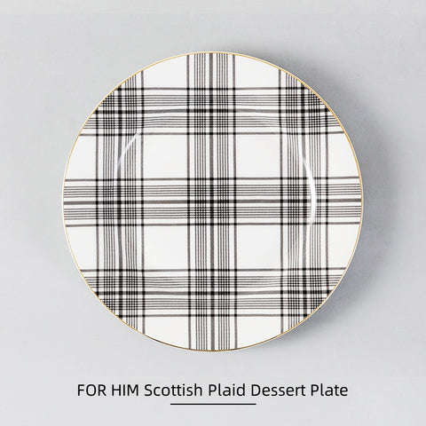 Luxury Stechcol Bone China Dinner Plate: Houndstooth & Scottish Plaid - 4 Styles