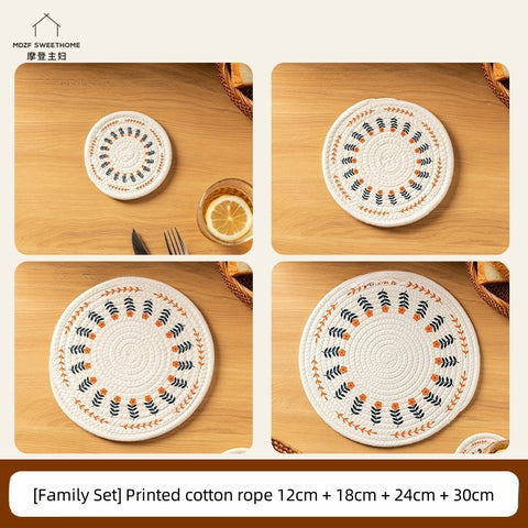 Floret Vintage Cotton Linen Table Mats Set - Handmade, Heat-Resistant, 4 Sizes (12cm-30cm) for Coasters, Placemats, Eco-Friendly Kitchen Decor