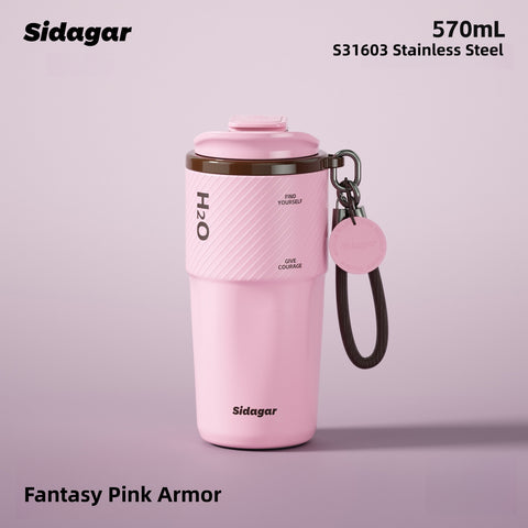 Sidagar Ceramic Coated Insulated Coffee Tumbler 570ml - No Metallic Aftertaste, 6H Hot & Cold, Leak-Proof Vacuum Travel Mug for Home Office Commute