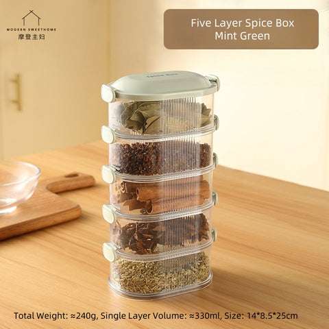 MDZF Multilayer Airtight Spice Container with Stackable Design - Transparent, Eco-Friendly PET+ABS Spice Organizer (1-5 Layers, White/Green)