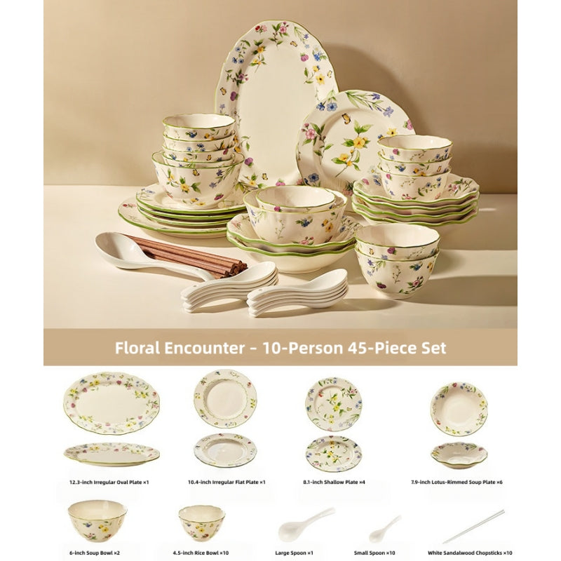 MOSE Oriental Ceramic Dinnerware Collection – 3 Series (Hundred Flowers Scroll, Man Ting Fang, Flower Encounter), 9-Piece to 56-Piece Gift Box Sets, Service for 2 to 12, Lead-Free Porcelain, Wedding & Housewarming Gift