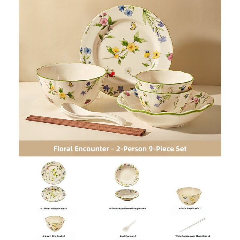 MOSE Oriental Ceramic Dinnerware Collection – 3 Series (Hundred Flowers Scroll, Man Ting Fang, Flower Encounter), 9-Piece to 56-Piece Gift Box Sets, Service for 2 to 12, Lead-Free Porcelain, Wedding & Housewarming Gift