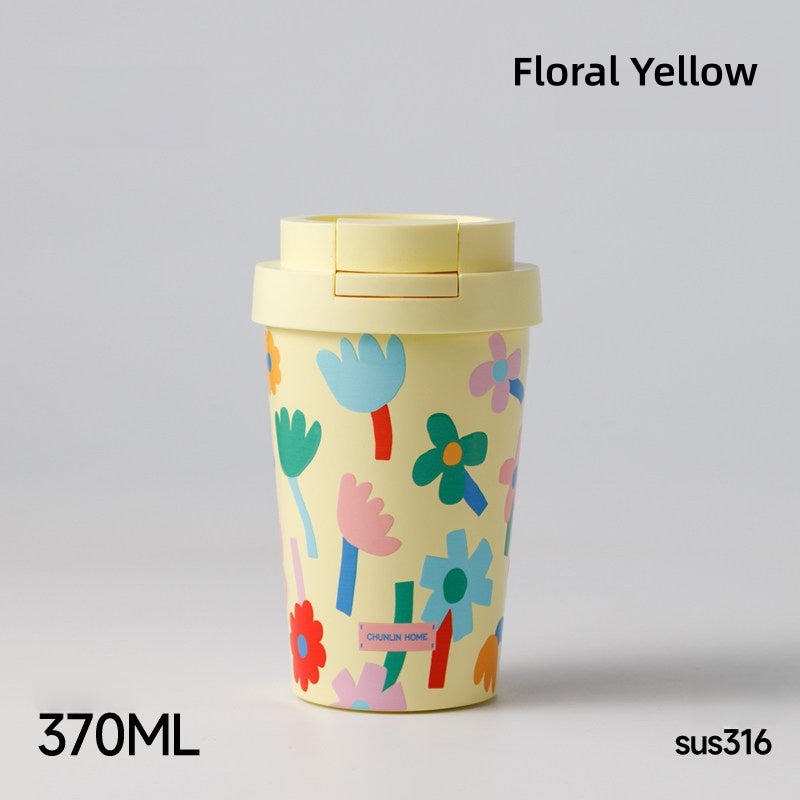 CHUNLIN HOME 370/580ml Insulated Travel Coffee Mug, Leak-Proof 316 Stainless Steel Tumbler with 130° Flip Lid, Crossbody Strap & Eco-Friendly Design, Fits Car Cup Holder, BPA-Free Reusable Cup for Commute