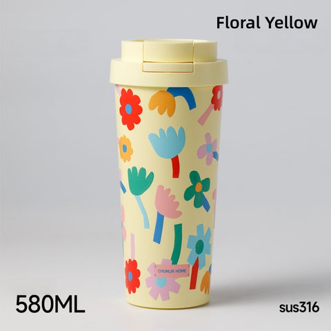 CHUNLIN HOME 370/580ml Insulated Travel Coffee Mug, Leak-Proof 316 Stainless Steel Tumbler with 130° Flip Lid, Crossbody Strap & Eco-Friendly Design, Fits Car Cup Holder, BPA-Free Reusable Cup for Commute