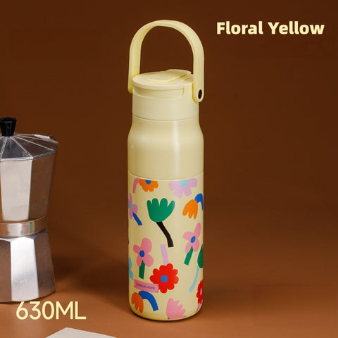 CHUNLIN 630ml Insulated Water Bottle, Leakproof 316 Stainless Steel Flask with 3-Way Lid (Straw & Chug), 260g Ultra-Light Foldable Handle for Gym, Travel & Hiking