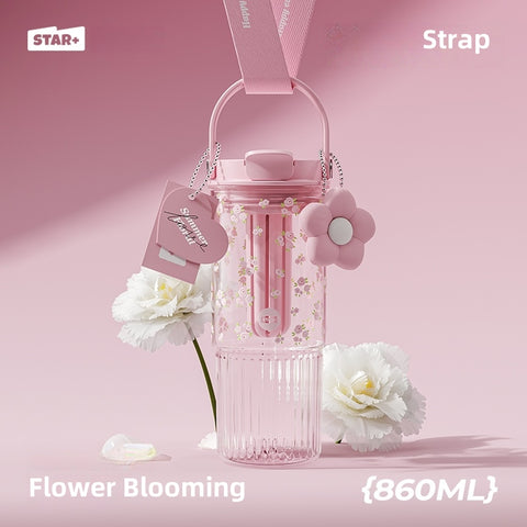 STAR+ Flower Series 860ML Multi-functional Straw Cup – Leak-proof, Detachable Tea Infuser, BPA-Free Bottle