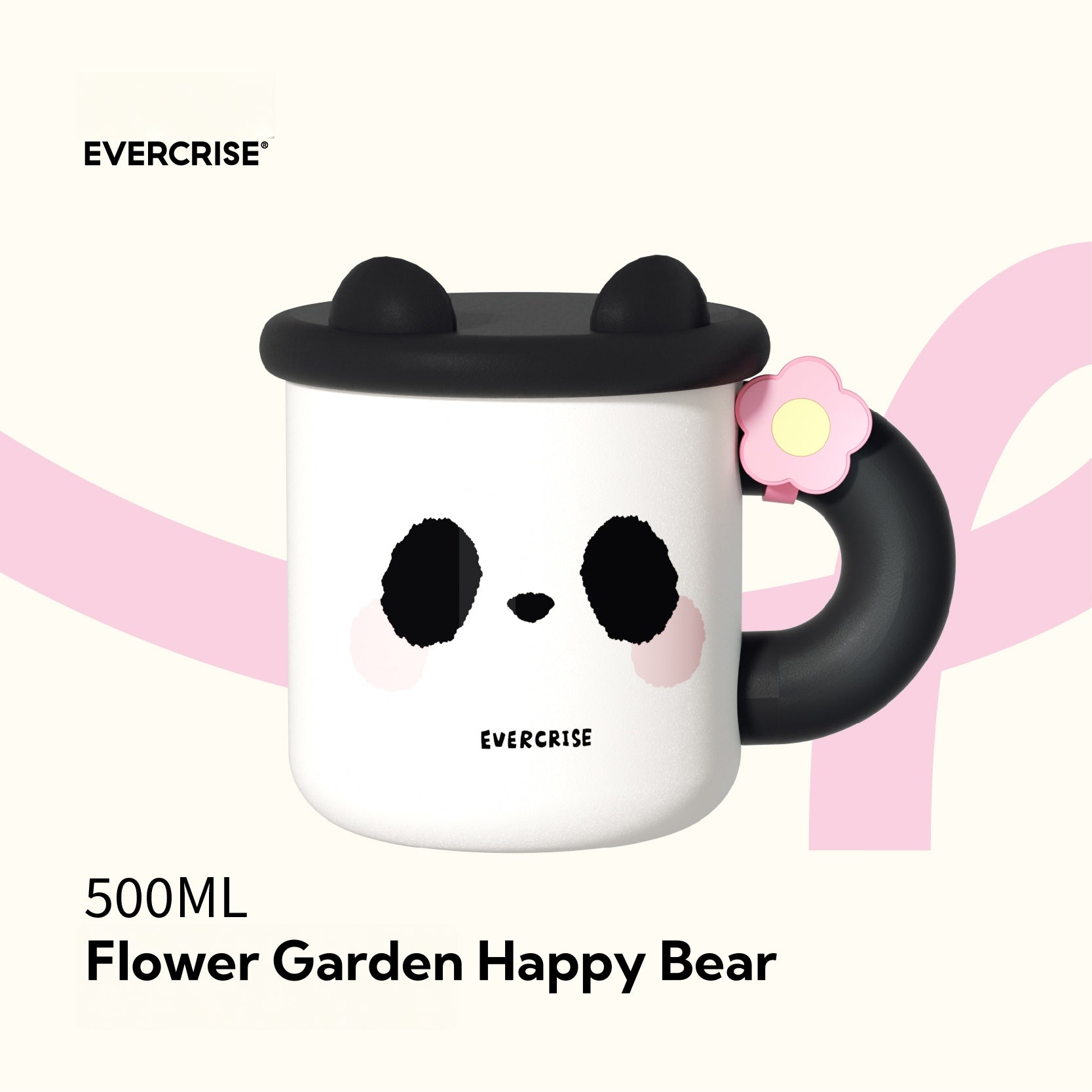 Evercrise Panda Cup Pair - 500ml Insulated Cute Animal Tumbler with Lid, Stainless Steel Emotional Wellness Gift for Couples, Office & Home
