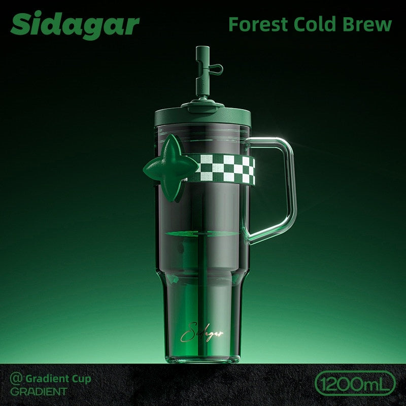 Sidagar Gradient Tritan Water Bottle 1200ml | 40oz BPA-Free Half Gallon Motivational Water Jug | Leak-Proof Reusable Large Drinking Bottle with Straw, Tea Infuser & Dual Lids – for Gym, Office & Car Cup Holder